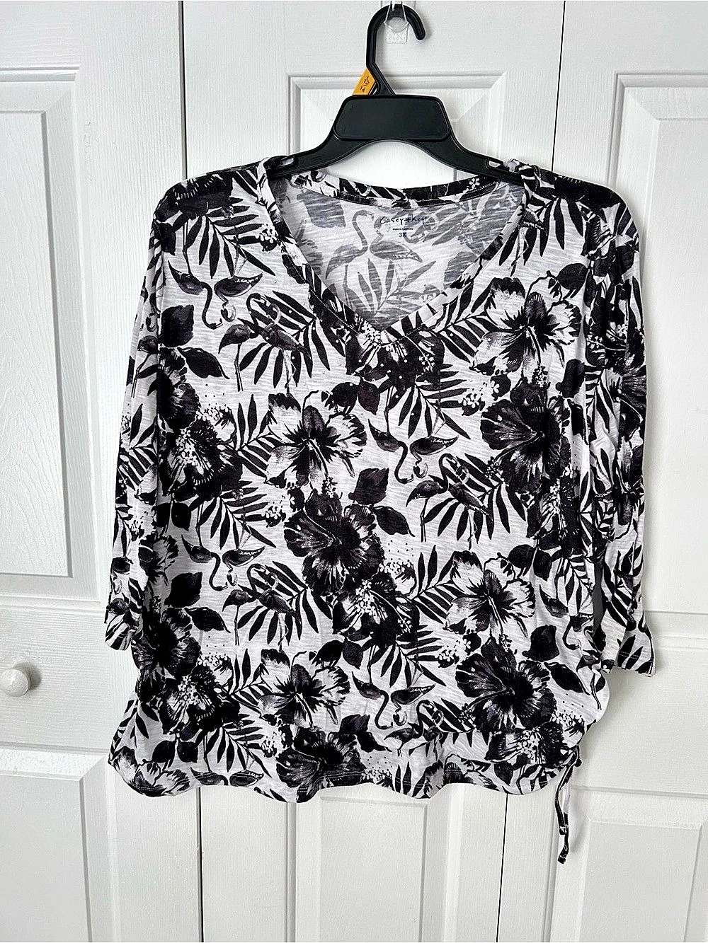 Casey + Kacy Floral Long Sleeve Blouse in Black & White Size 3X Like New